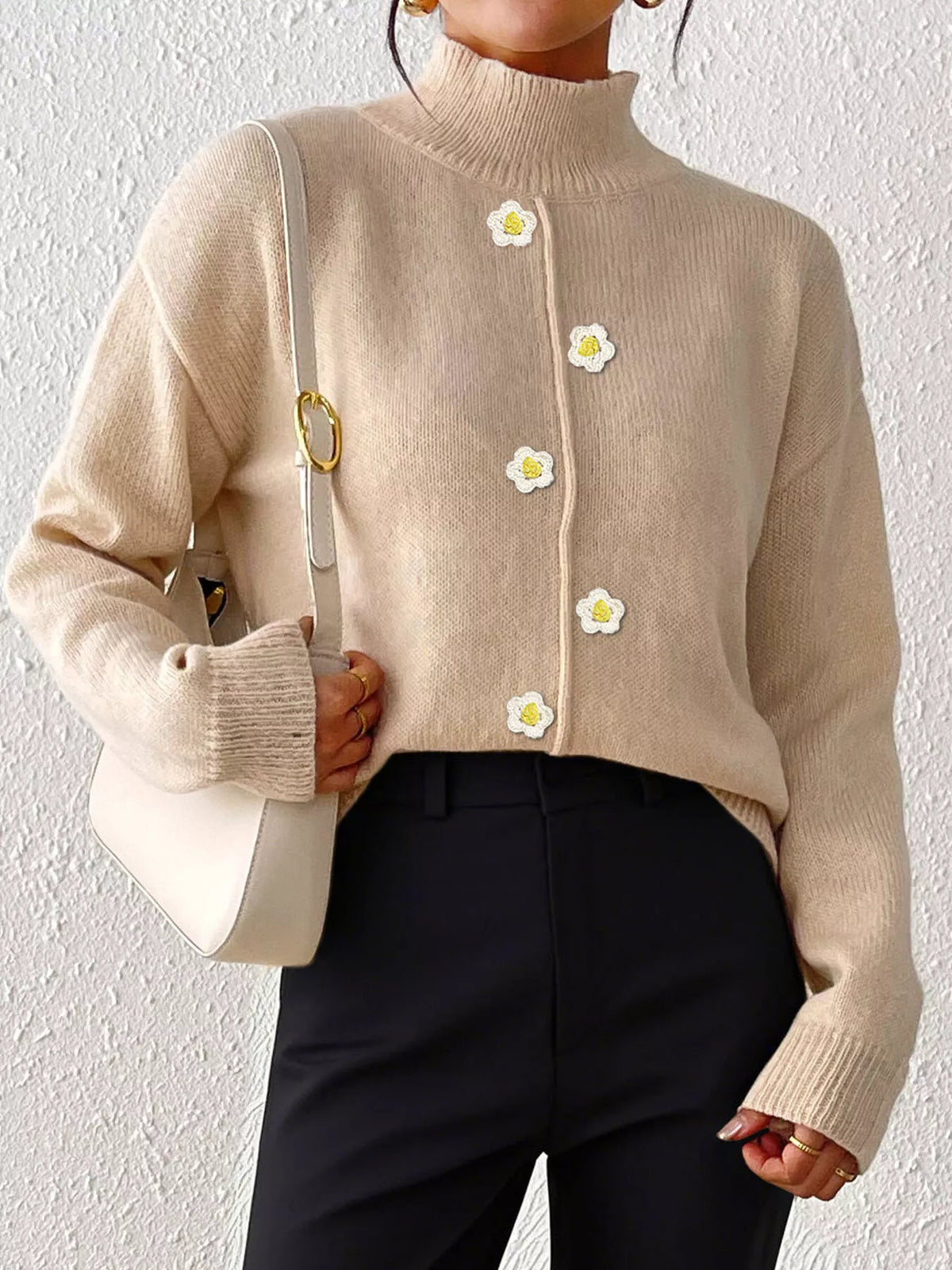 Floral Applique Turtleneck Sweater, view 2