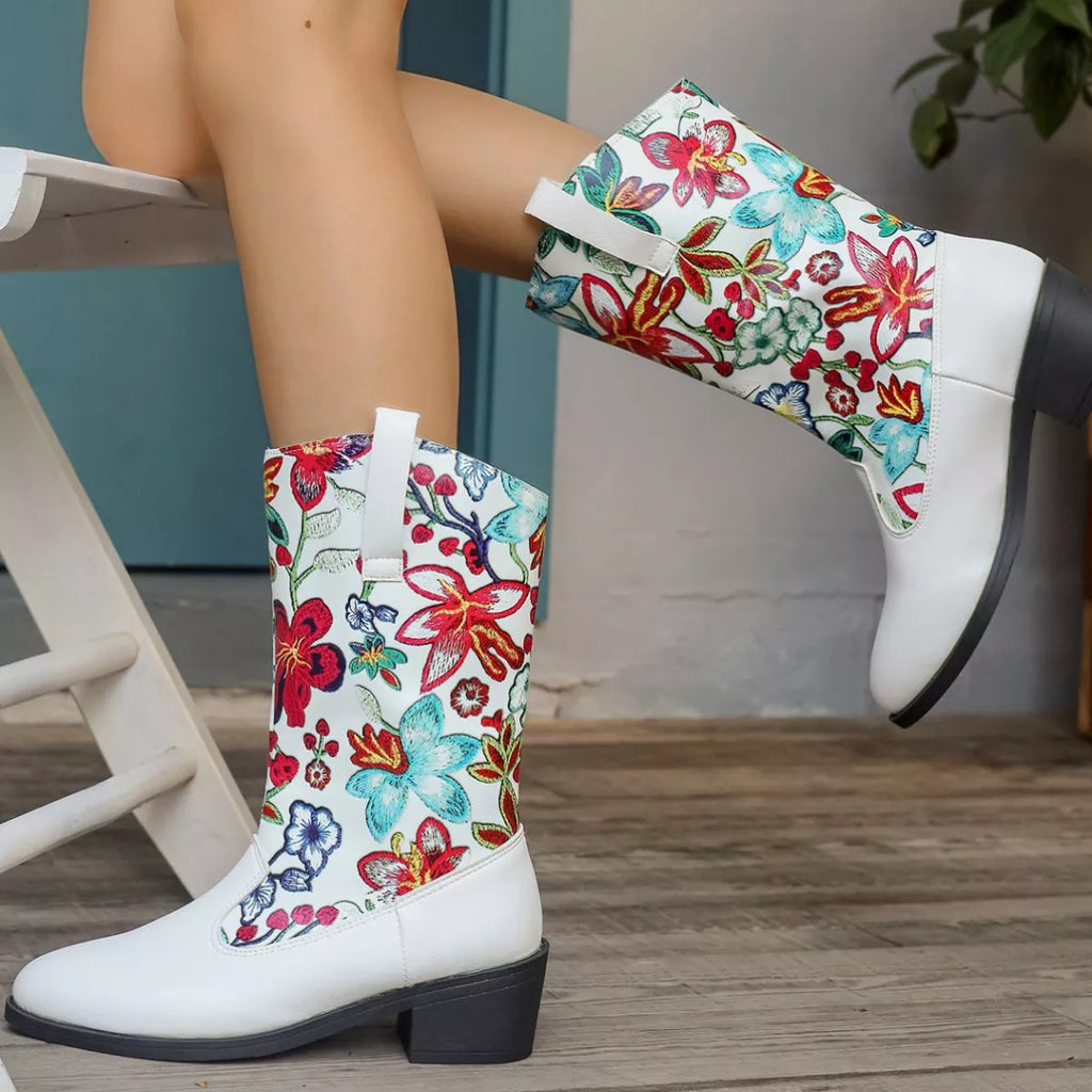 Floral Block Heel Boots, view 12