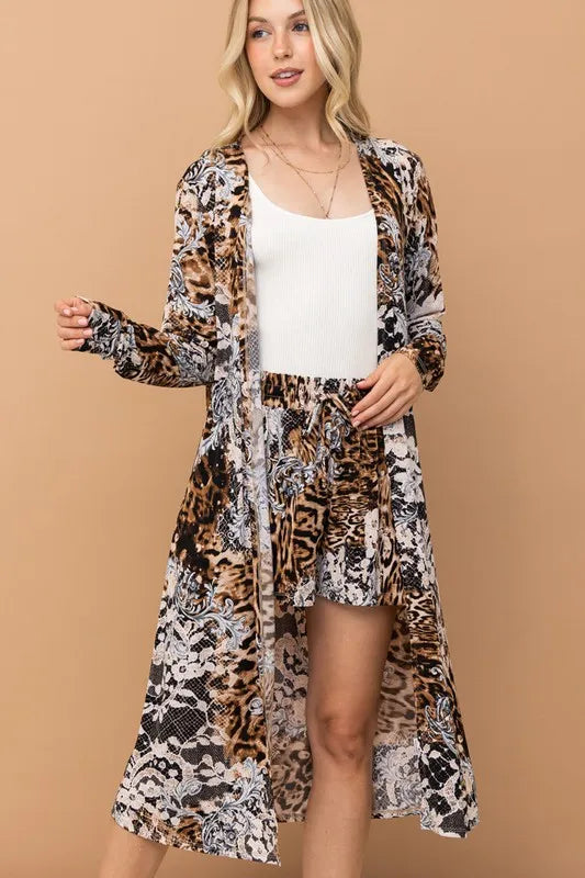 And The Why Animal Print Kimono and Shorts Set in Leopard, view 6