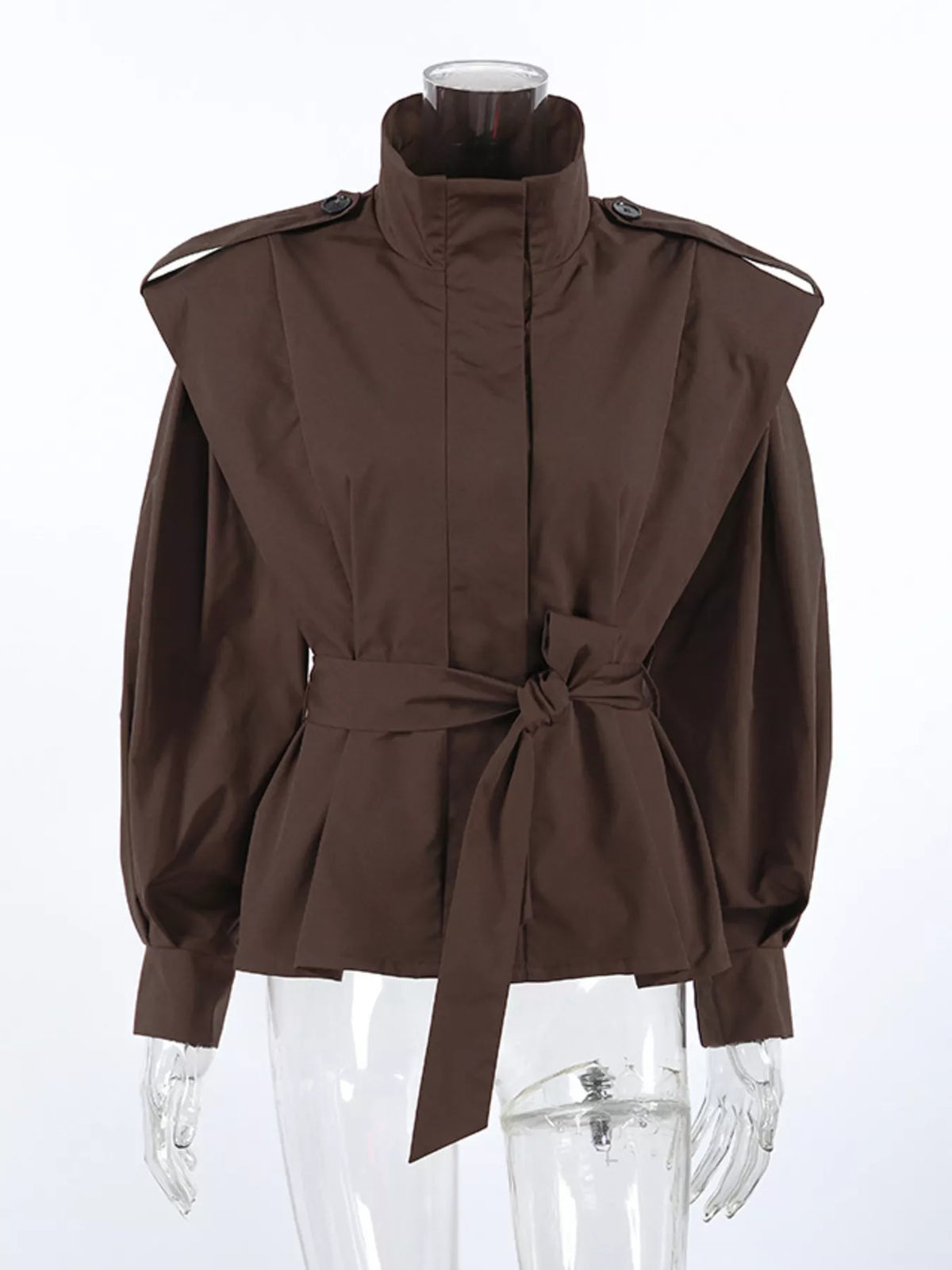 Stand-Collar Belted Outerwear - Lilixa.store