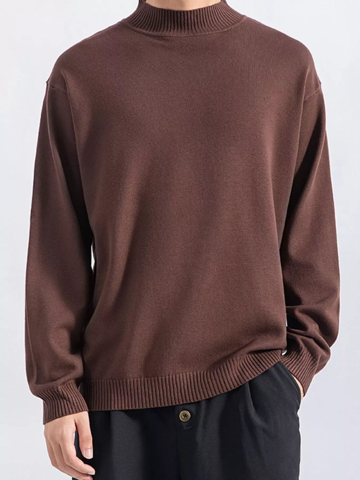 Men's Plus Size Minimalist Mock Neck Sweater in Brown