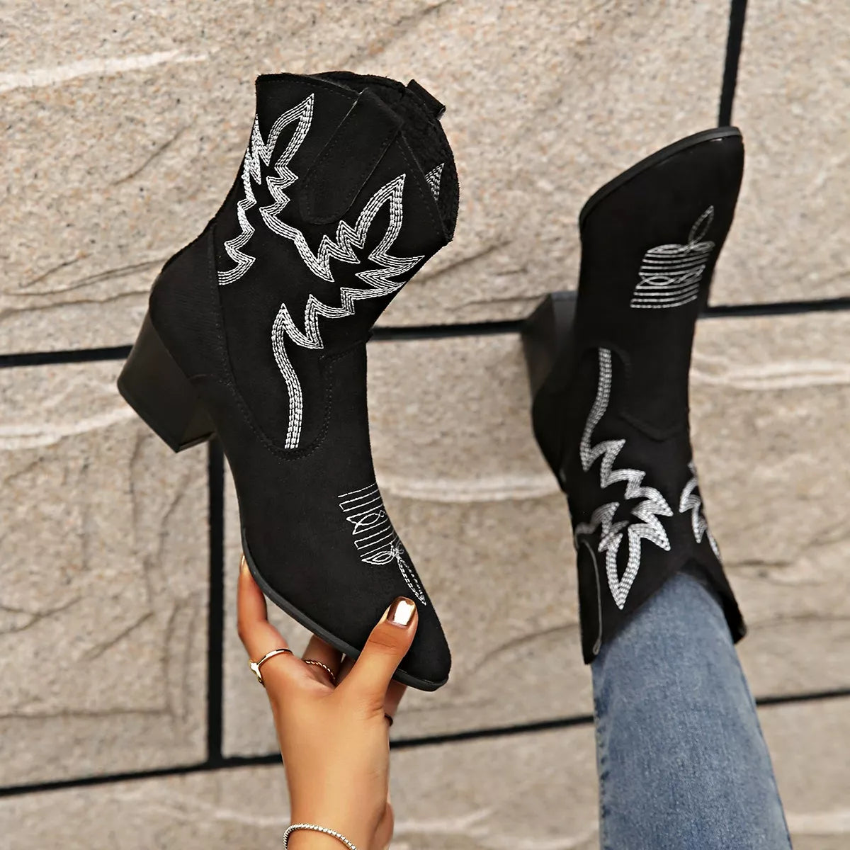 Point Toe Block Heels Boots - Lilixa.store