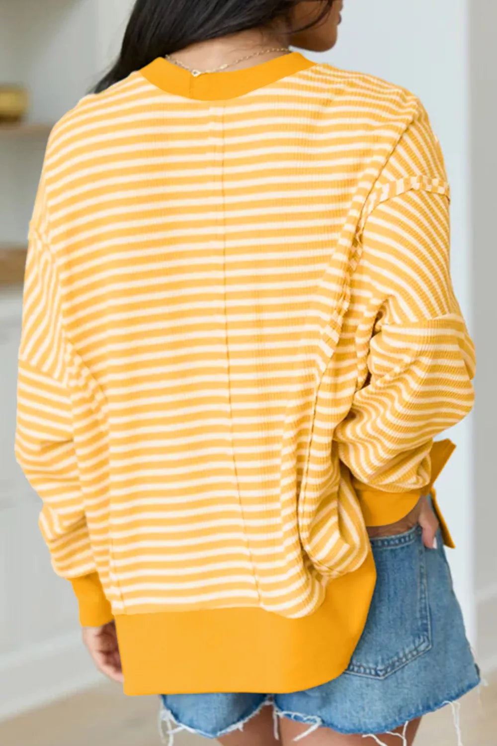 Stripe Boo Sequin Ghost Halloween Split Hem Long Sleeve Top - Lilixa.store