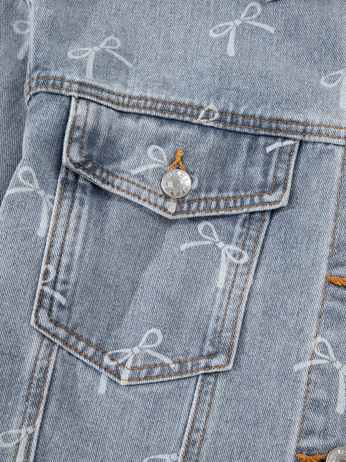 Bow Knot Print Light Wash Raw Hem Denim Jacket in Light Blue, view 10