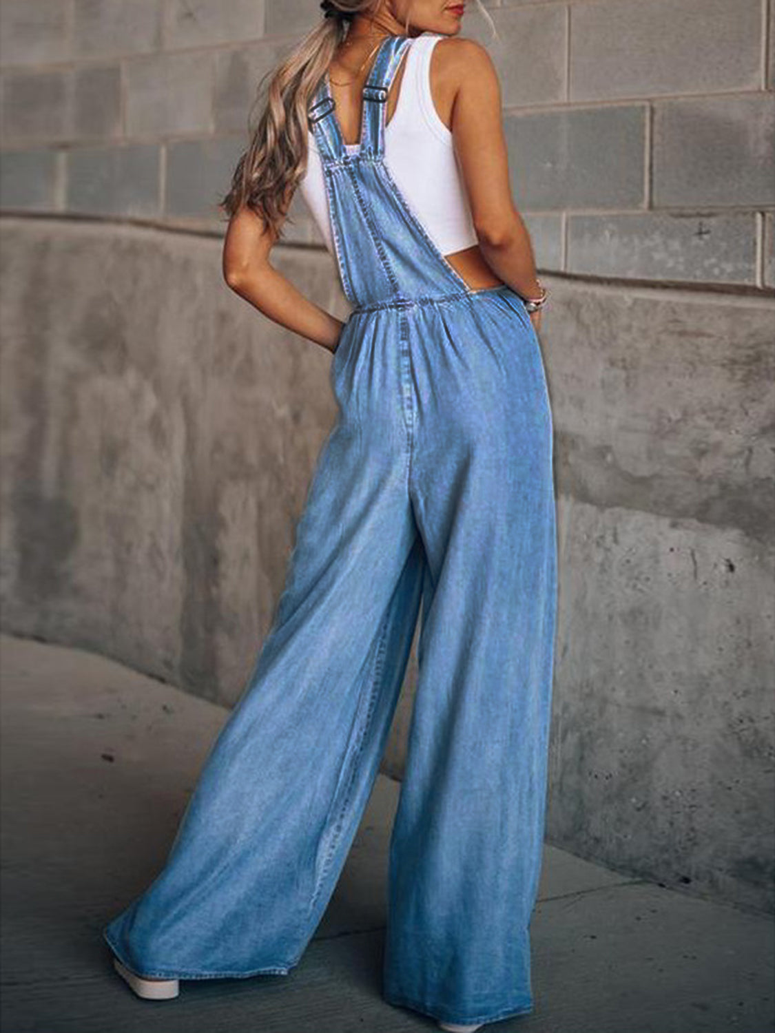 Wide Leg Denim Overalls - Lilixa.store