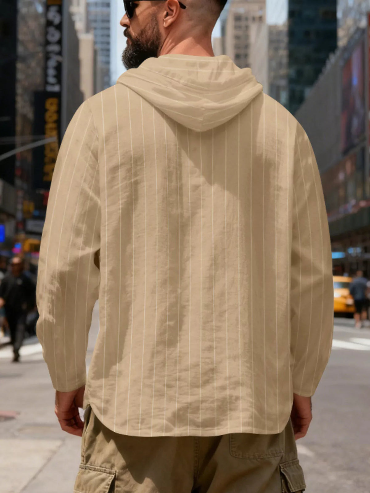 Men's Full Size Casual Striped Henley Hoodie with Drawstring Plus Size, view 14