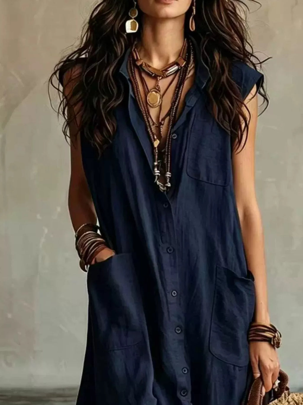 Sleeveless Button-Down Linen Maxi Dress - Lilixa.store