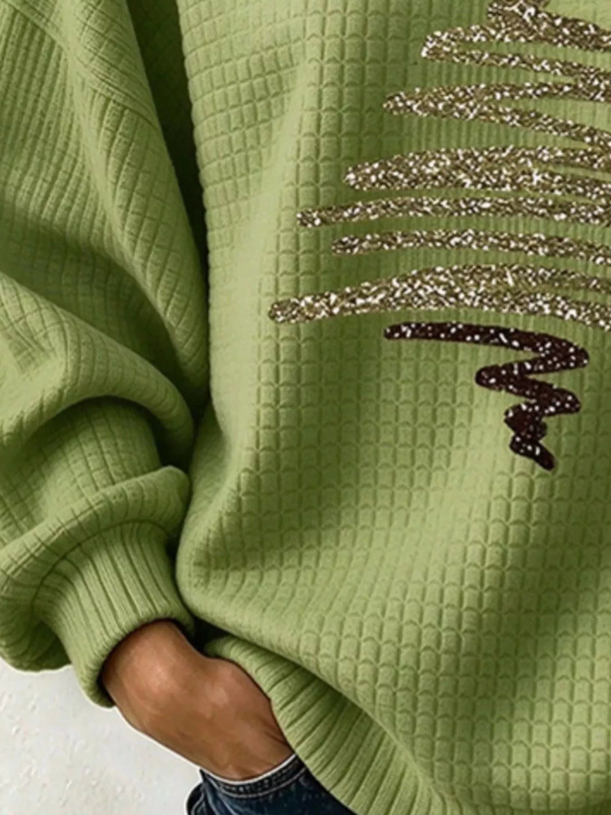 Full Size Festive Christmas Tree Graphic Ribbed Sweatshirt Plus Size, view 3