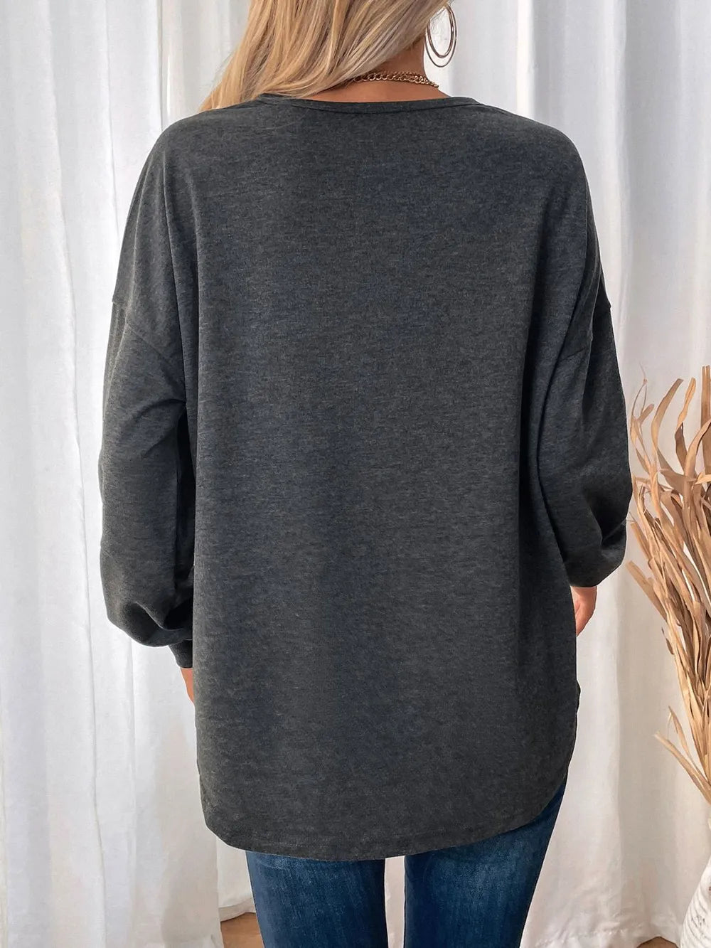 Perfee Pocketed Round Neck Long Sleeve Sweatshirt - Lilixa.store