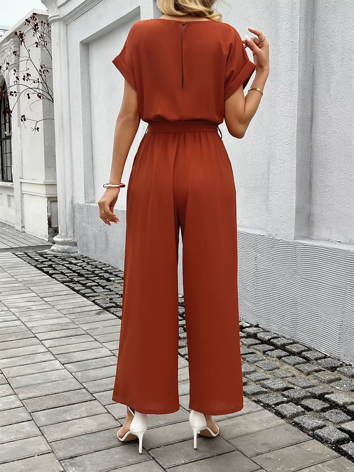 Tie Waist Wide Leg Jumpsuit - Lilixa.store
