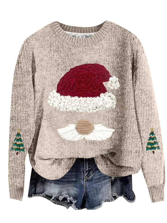 Christmas Graphic Dropped Shoulder Sweater in Beige