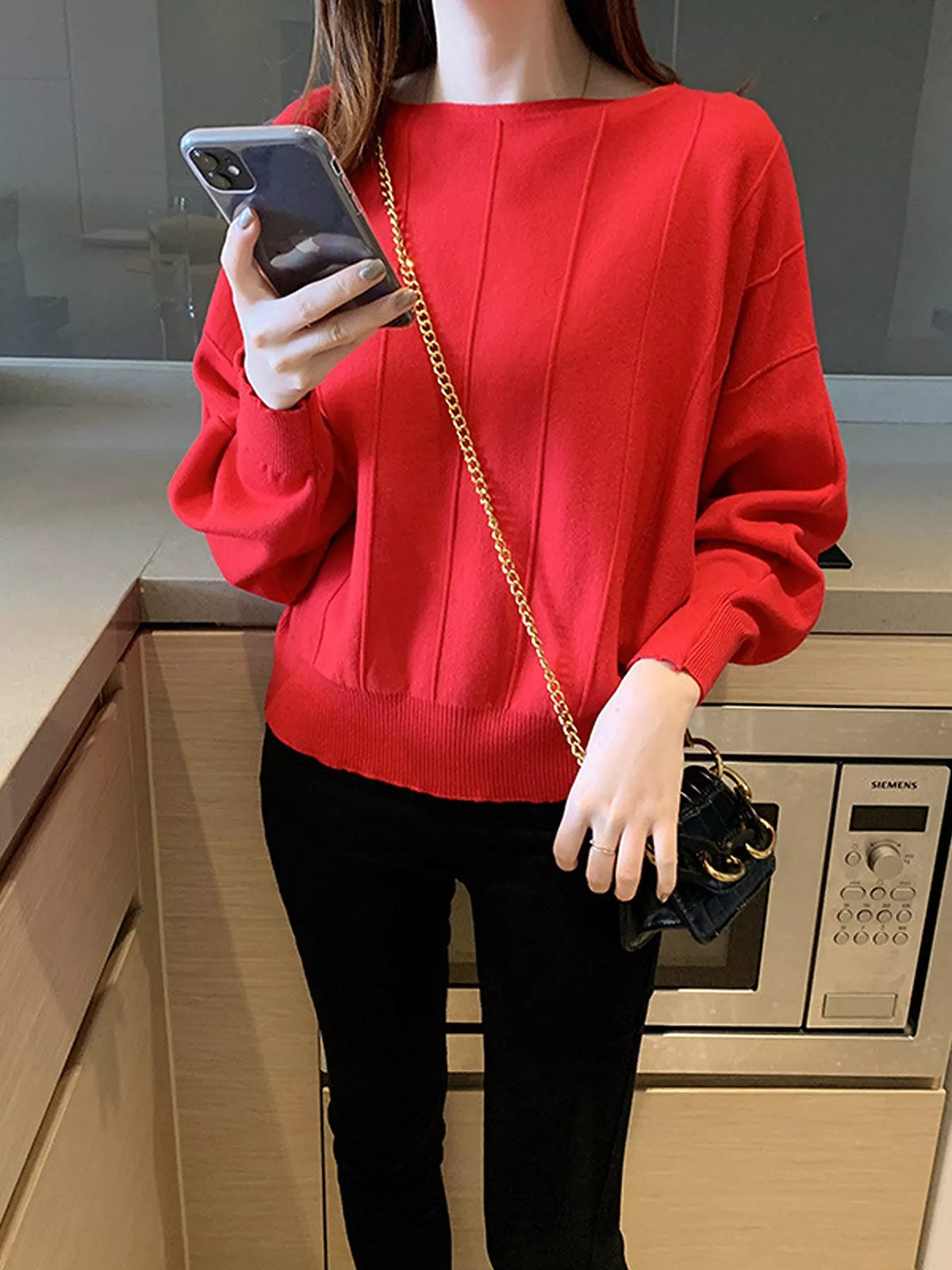 Ribbed Hem Batwing Sleeve Knit Top - Lilixa.store