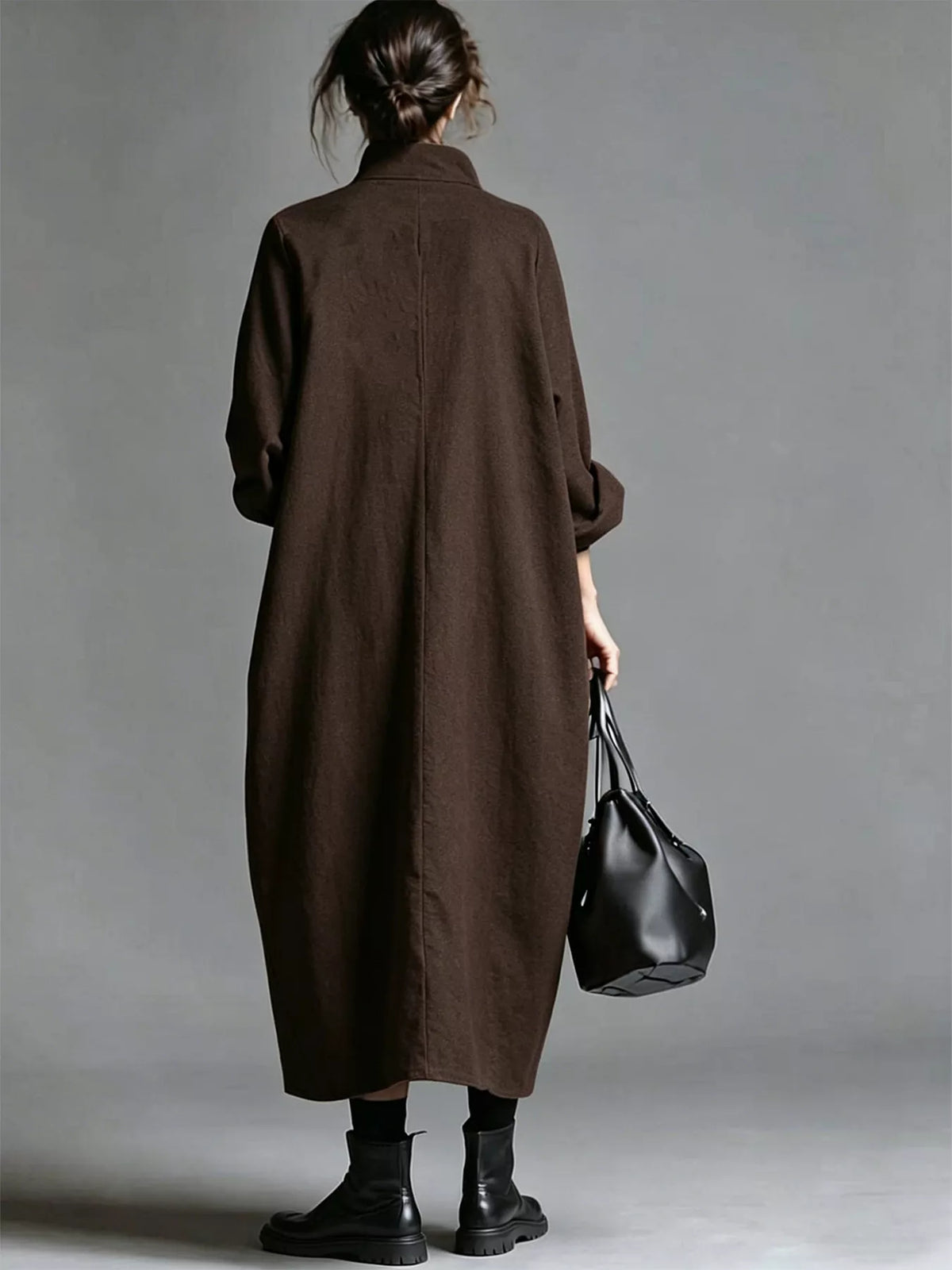 Full Size Loose-Fit Mock Neck Midi Dress with Pockets Plus Size - Lilixa.store