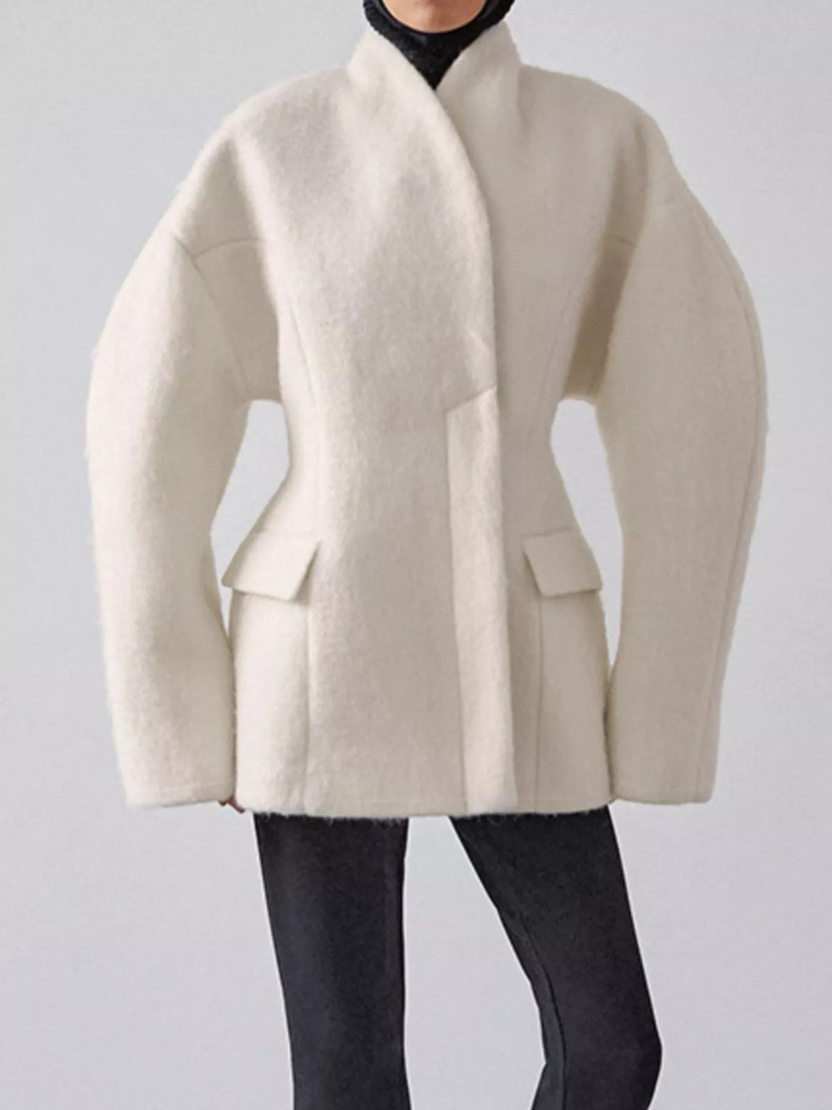 Wool-Blend Leg-of-Mutton Sleeves Outerwear in White