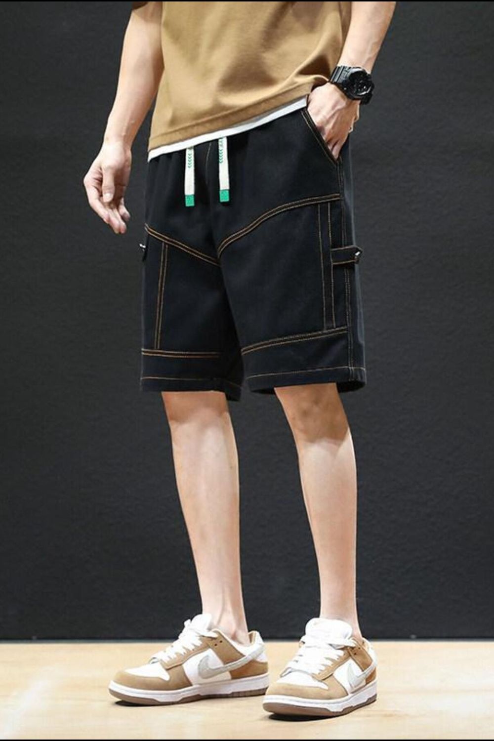 Men's Plus Size Casual Drawstring Shorts in Black