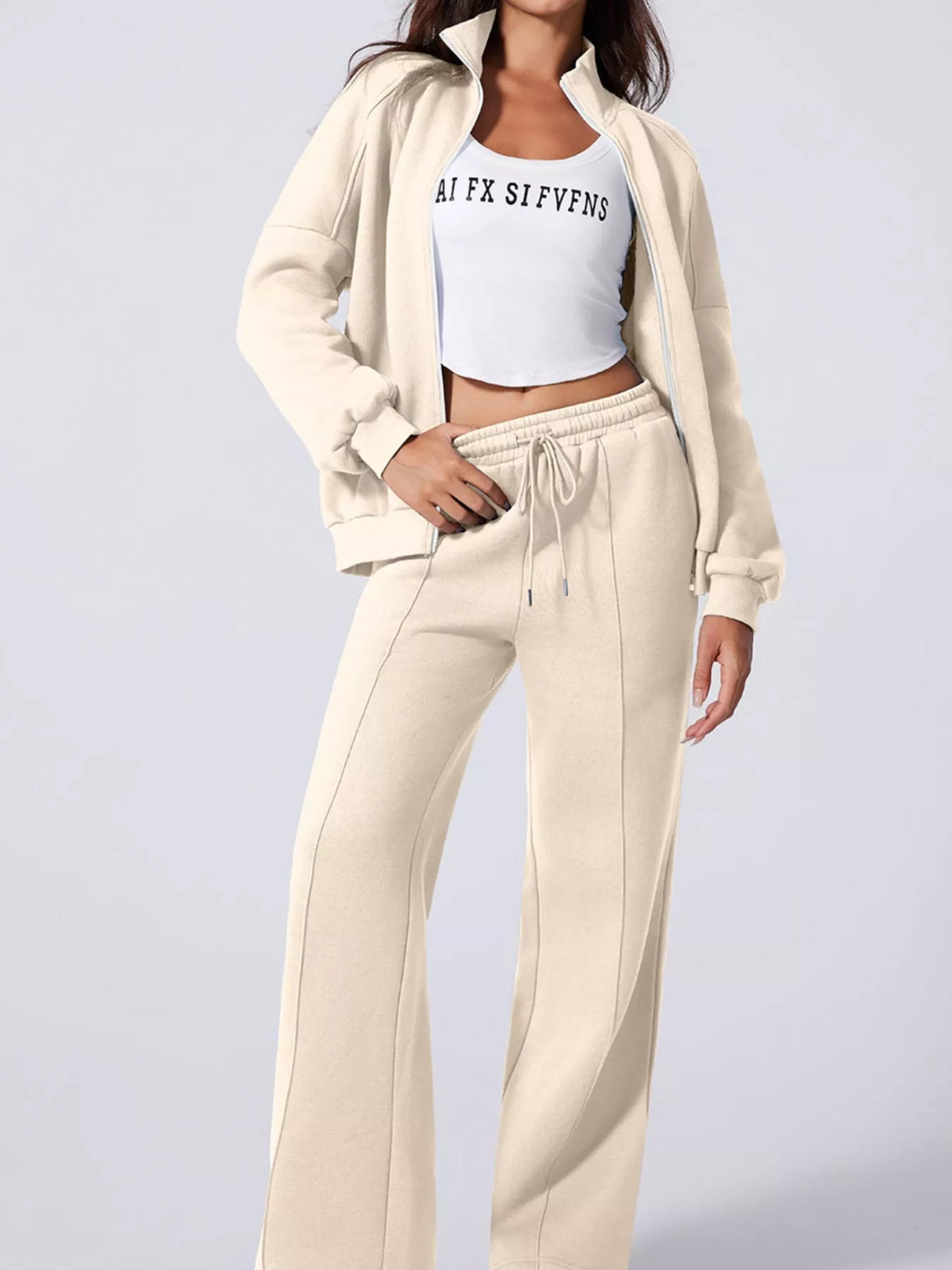 Drop Shoulder Zip Up Jacket and Drawstring Pants Active 2pcs Set - Lilixa.store