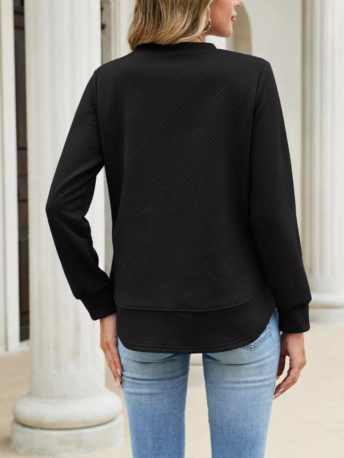 Textured Crew Neck Sweatshirt - Lilixa.store