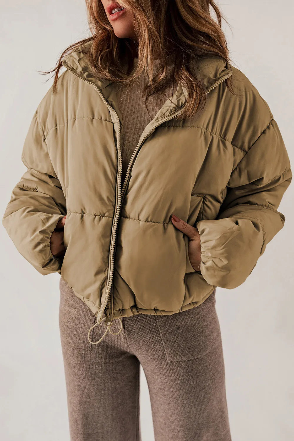 Zip Up Collared Neck Long Sleeve Winter Coat - Lilixa.store