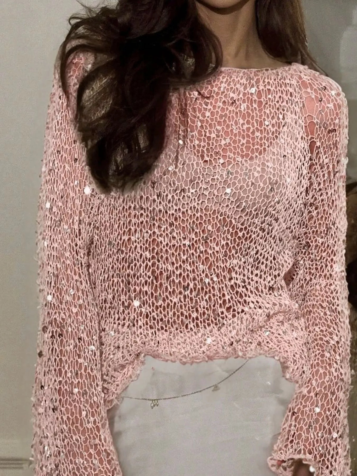 Sequin Long Sleeve Knit Cover Up - Lilixa.store