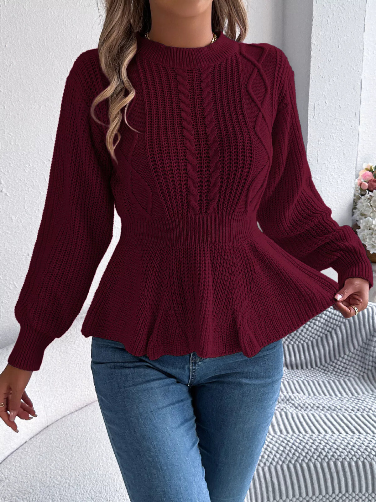 Cable Knit Peplum Sweater