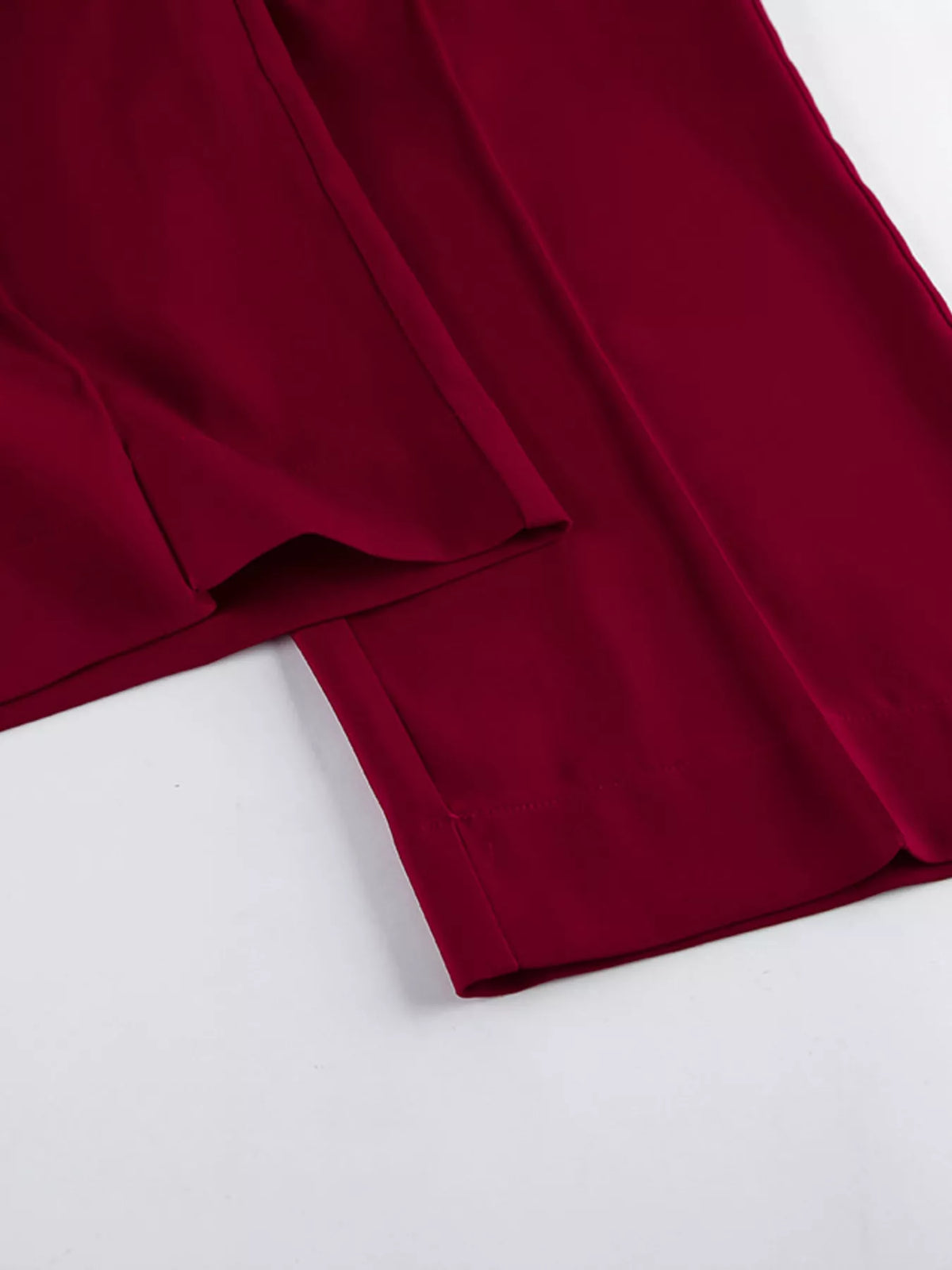 Lapel Collar Blazer and Wide-Leg Pants Set in Wine Red, view 18