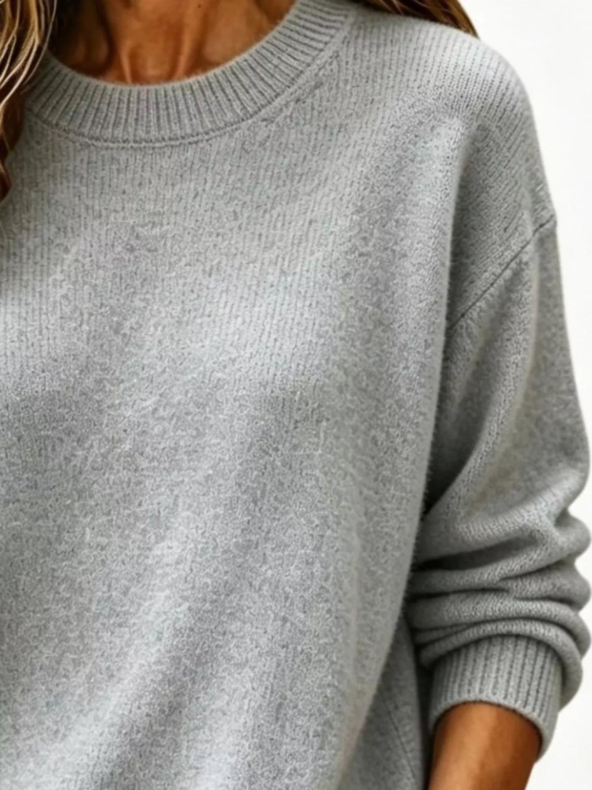 Full Size Round Neck Dropped Shoulder Sweater Plus Size - Lilixa.store
