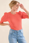 And The Why Puffed Half Sleeve Rib Basic Bodysuit - Lilixa.store