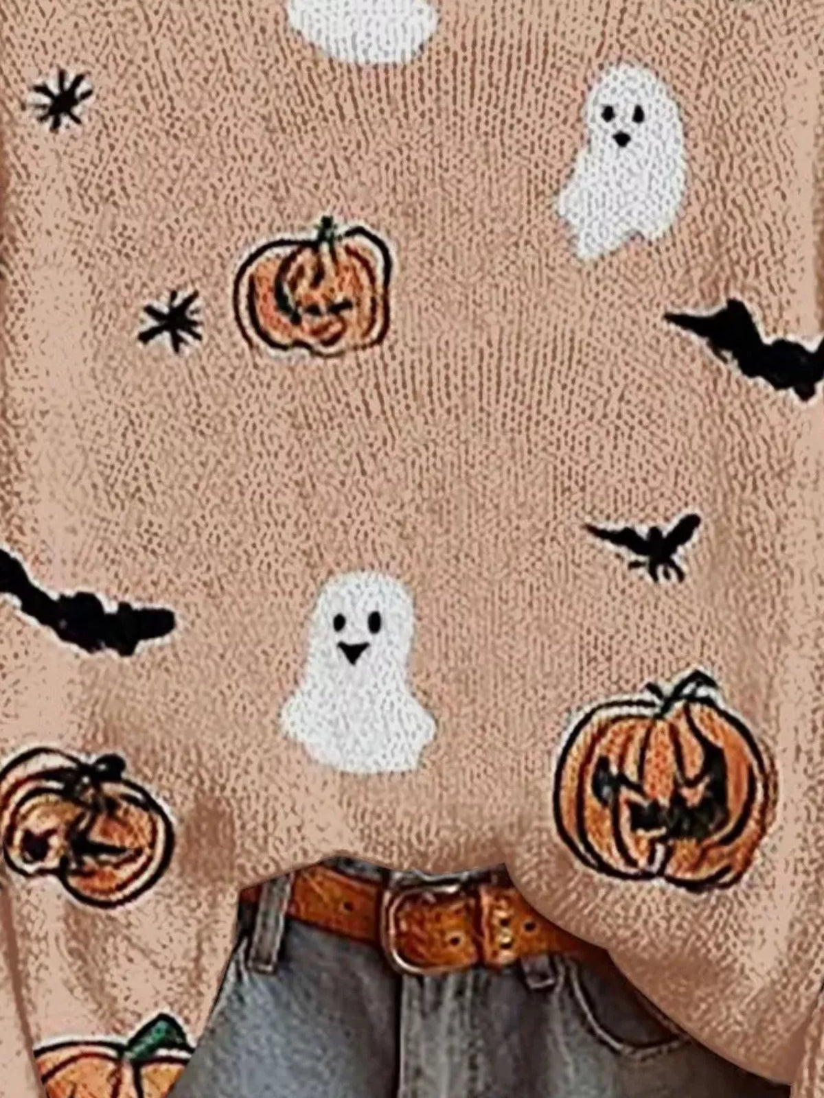 Full Size Halloween Graphic Boat Neck Sweater Plus Size - Lilixa.store