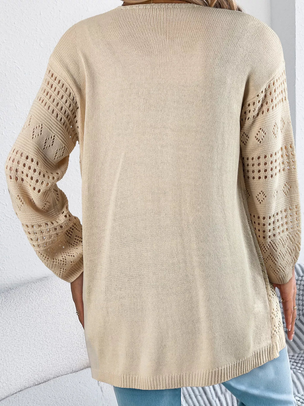 Hollowed Knit Open Front Cardigan - Lilixa.store