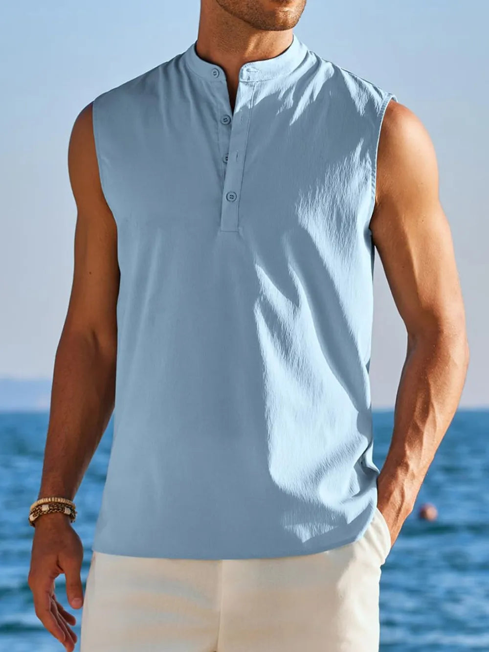 Men's Full Size Button Detail Tank Plus Size - Lilixa.store