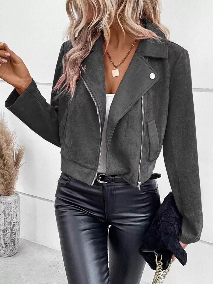 Zip Up Cropped Jacket in Gray