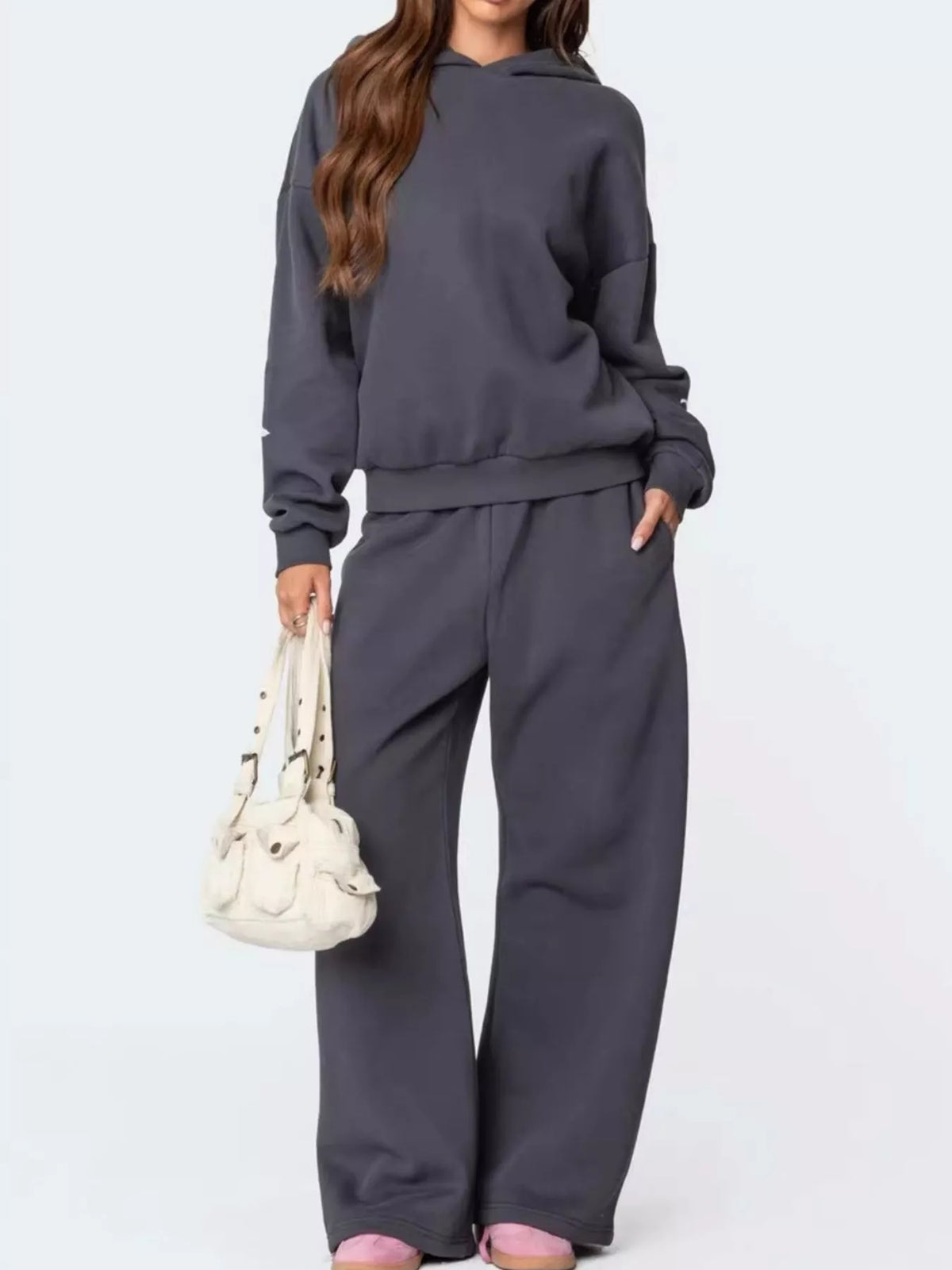 Bow and Heart Dropped Shoulder Hoodie and Pants Set - Lilixa.store