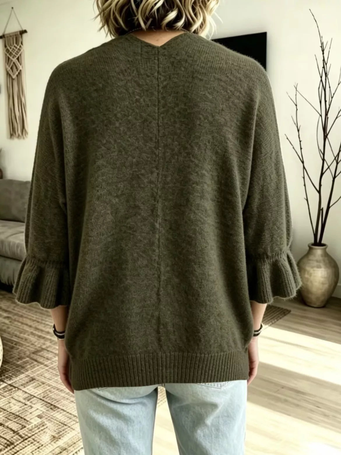 Full Size Ruffle Sleeve Open-Front Cardigan Plus Size - Lilixa.store