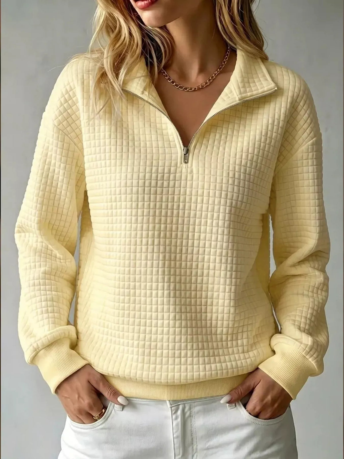 Waffle Knit Quarter-Zip Sweatshirt
