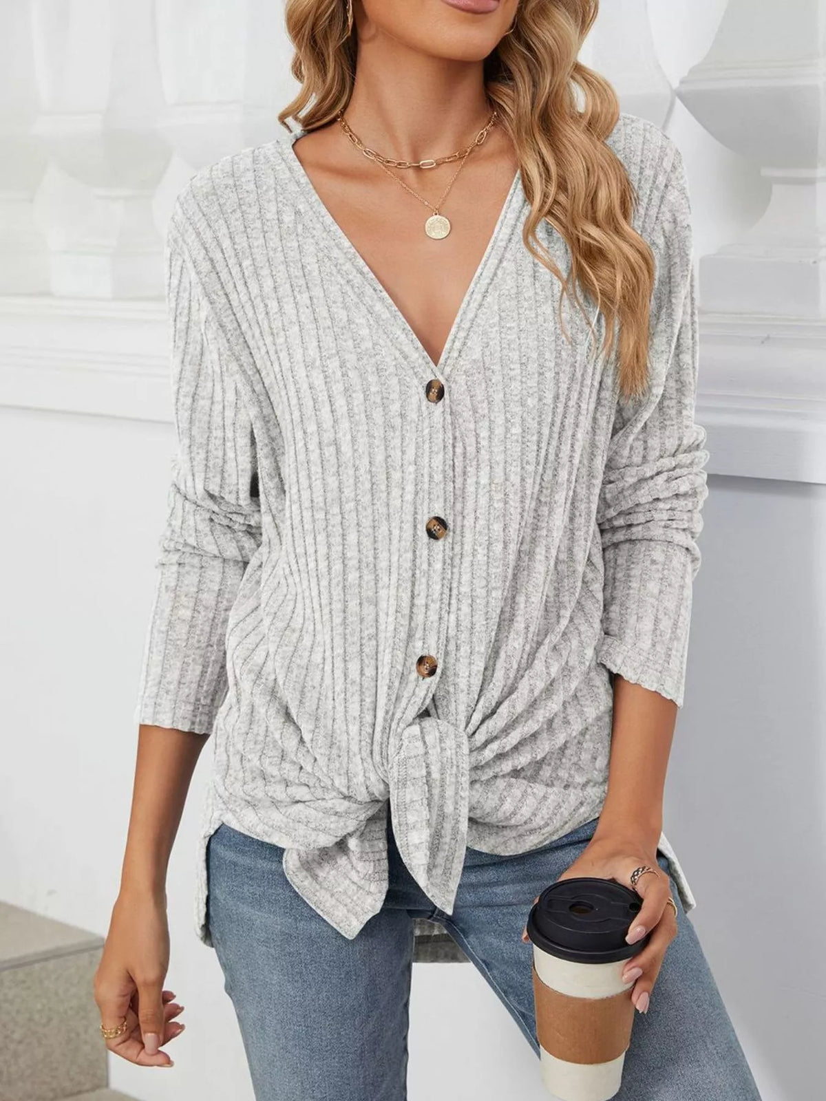 Ribbed Button-Up Cardigan - Lilixa.store