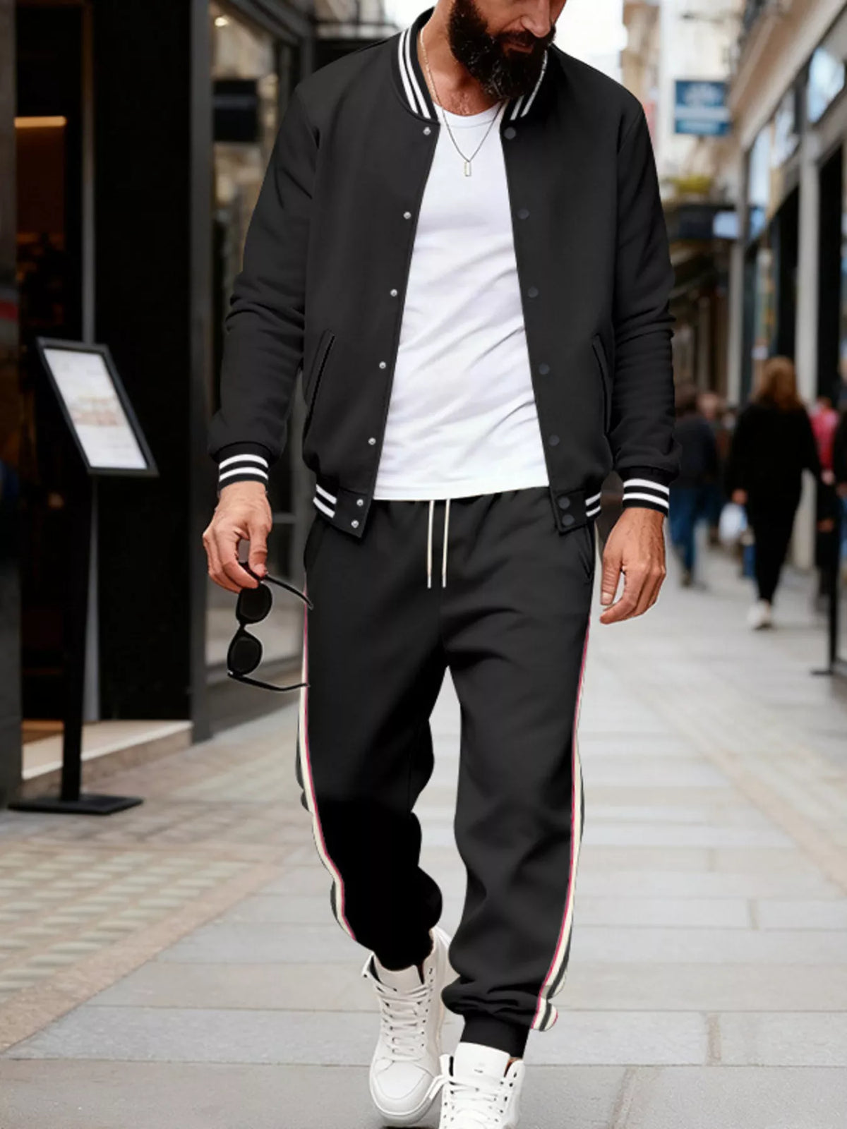 Men's Full Size Striped Snap Down Top and Pants Set Plus Size - Lilixa.store