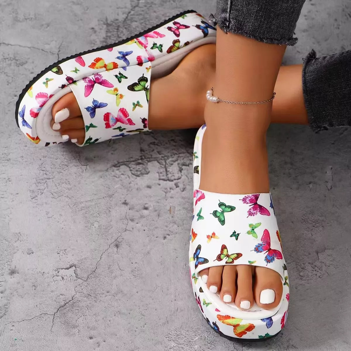Butterfly Print Platform Sandals