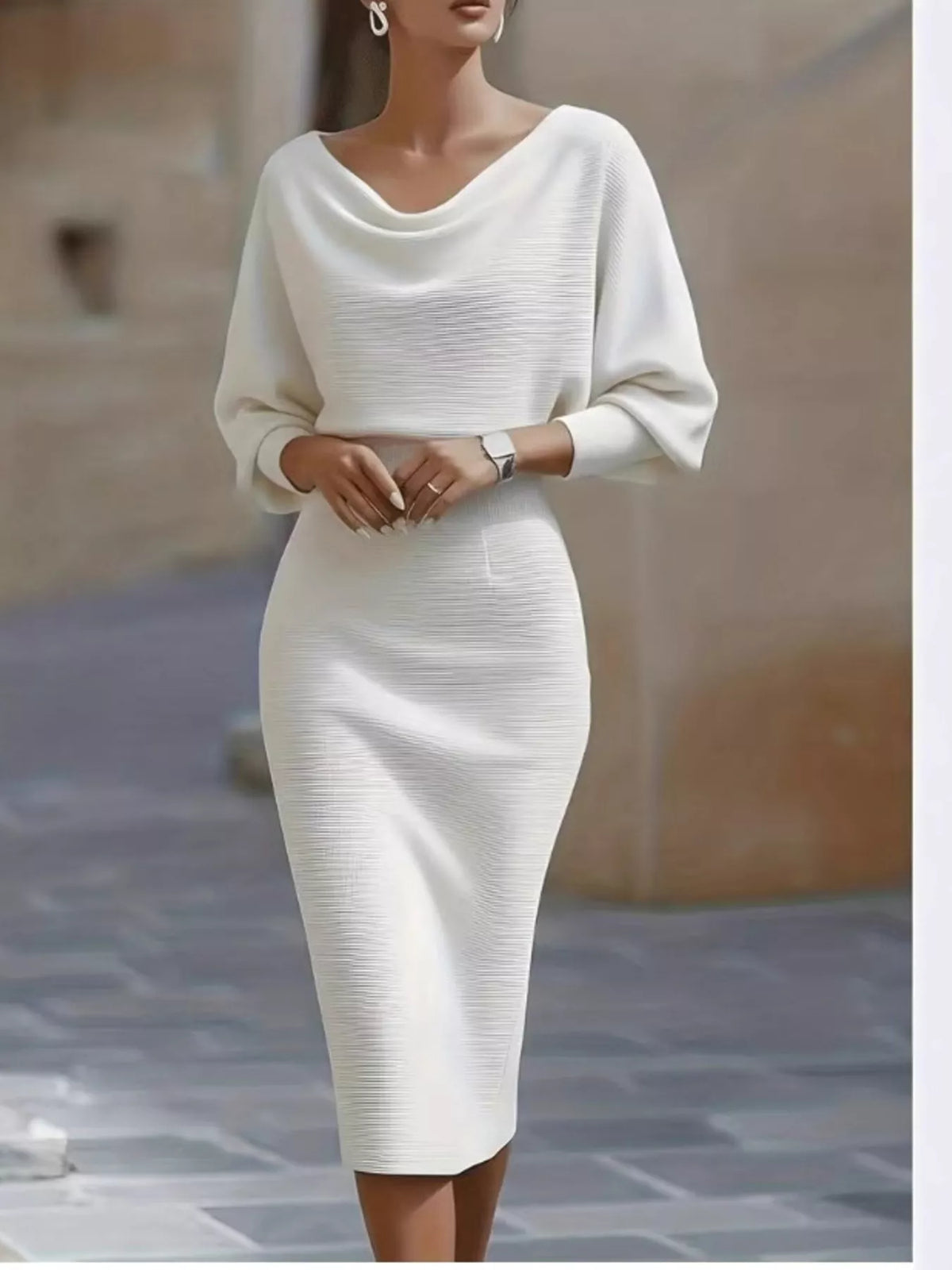 Cowl Neck Knit Bodycon Dress - Lilixa.store