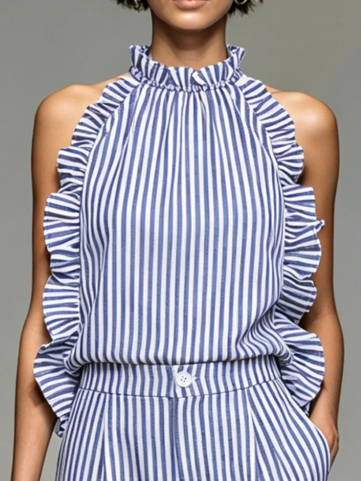 Ruffled Striped Sleeveless Top and Shorts Set