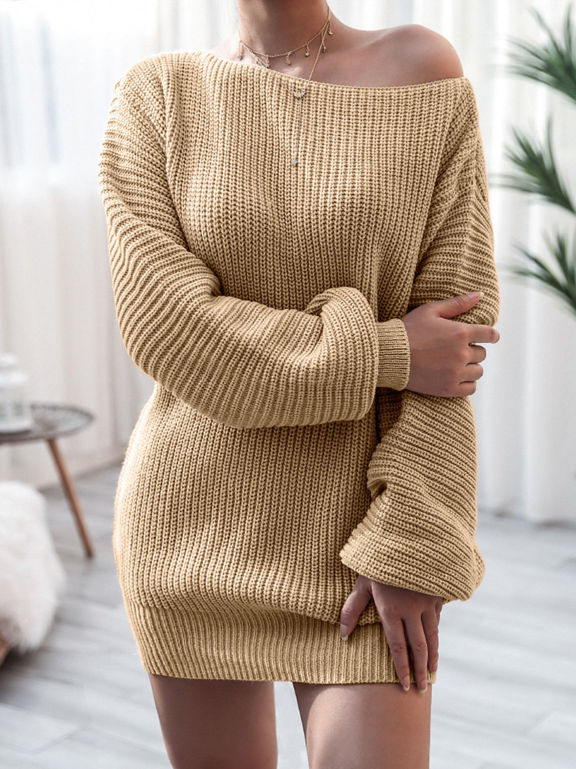 Rib-Knit Mini Sweater Dress, view 5