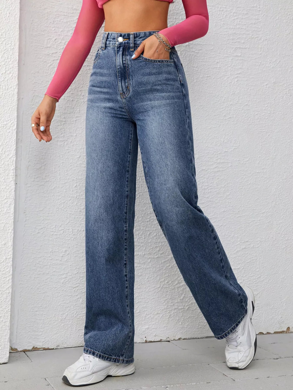 High-Waisted Wide-Leg Washed Jeans - Lilixa.store