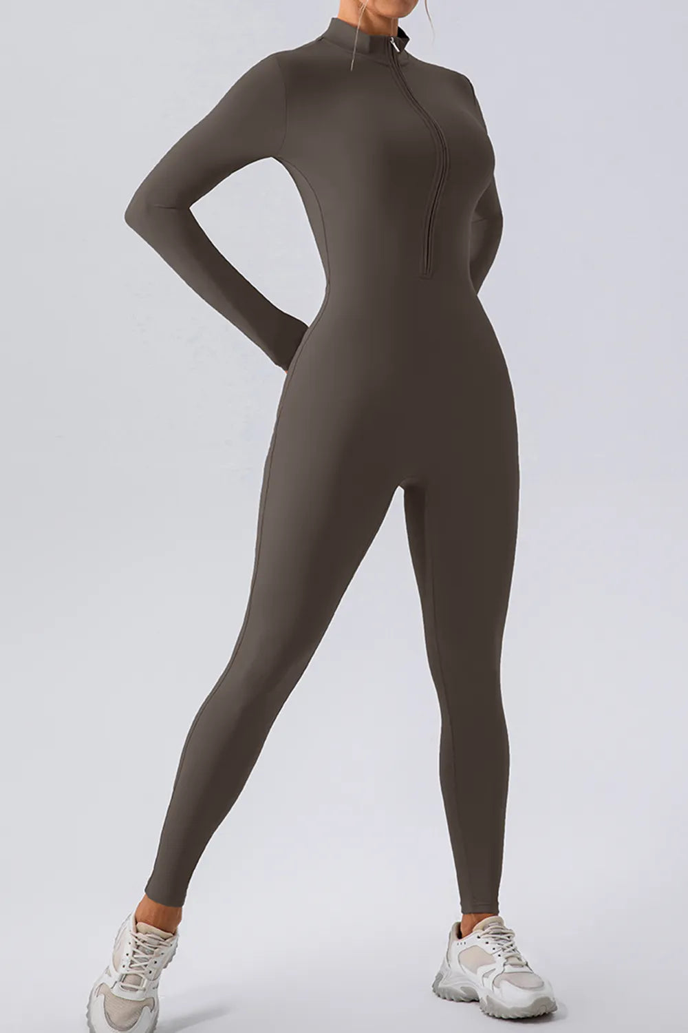 Half Zip Mock Neck Active Jumpsuit - Lilixa.store