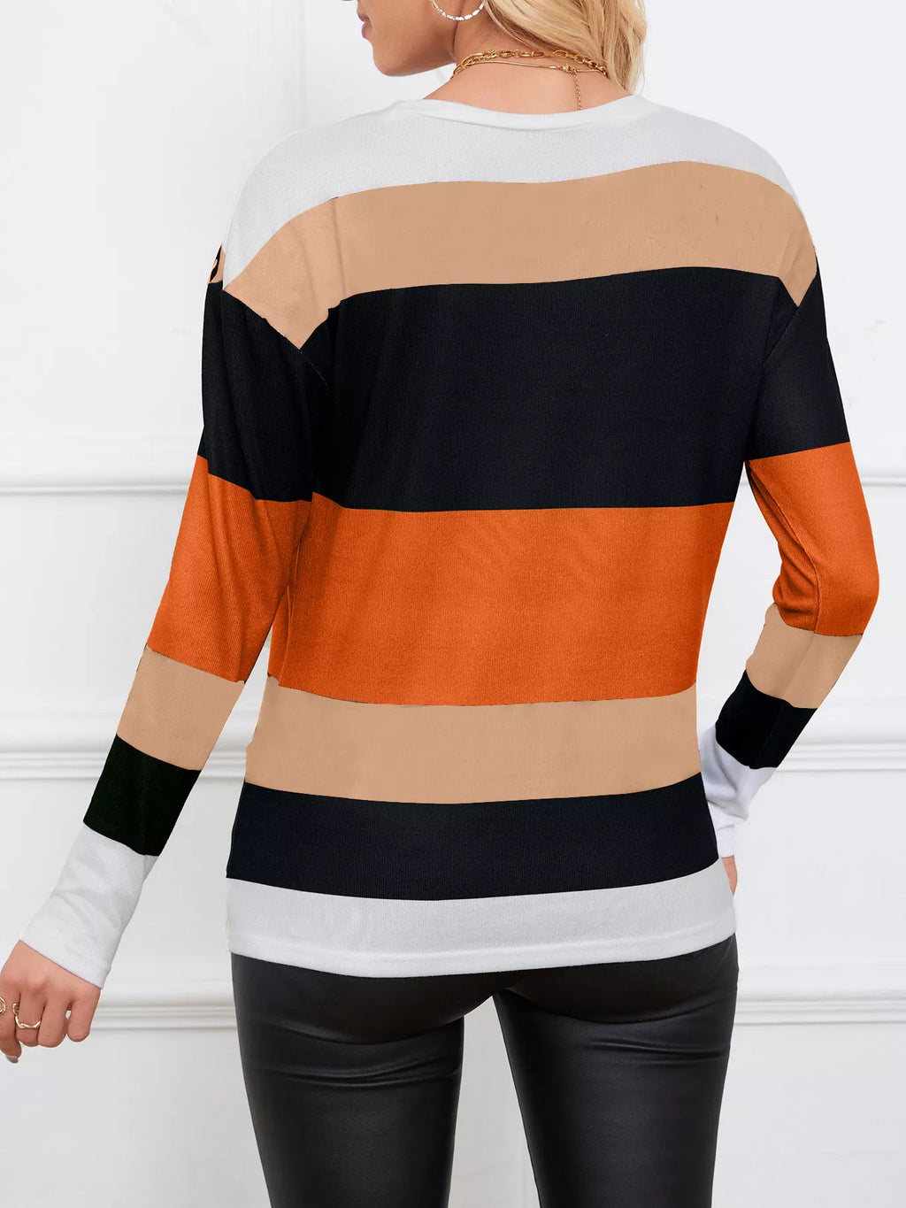 Leopard Color Block Striped Knit Top - Lilixa.store