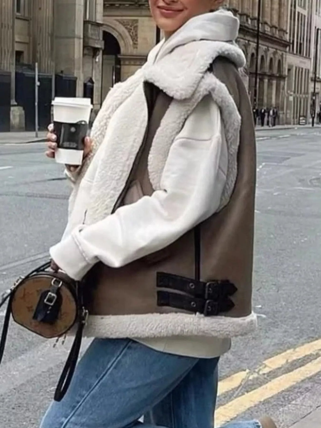 Cozy Faux Shearling Trim Vest Coat - Lilixa.store