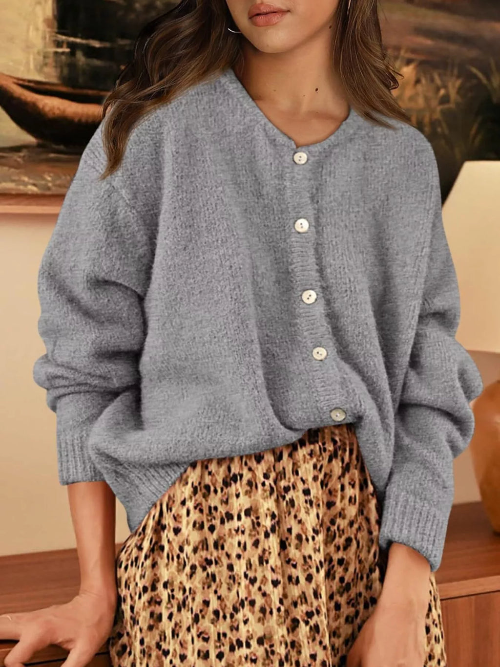Button-Down Dropped Shoulder Cardigan - Lilixa.store