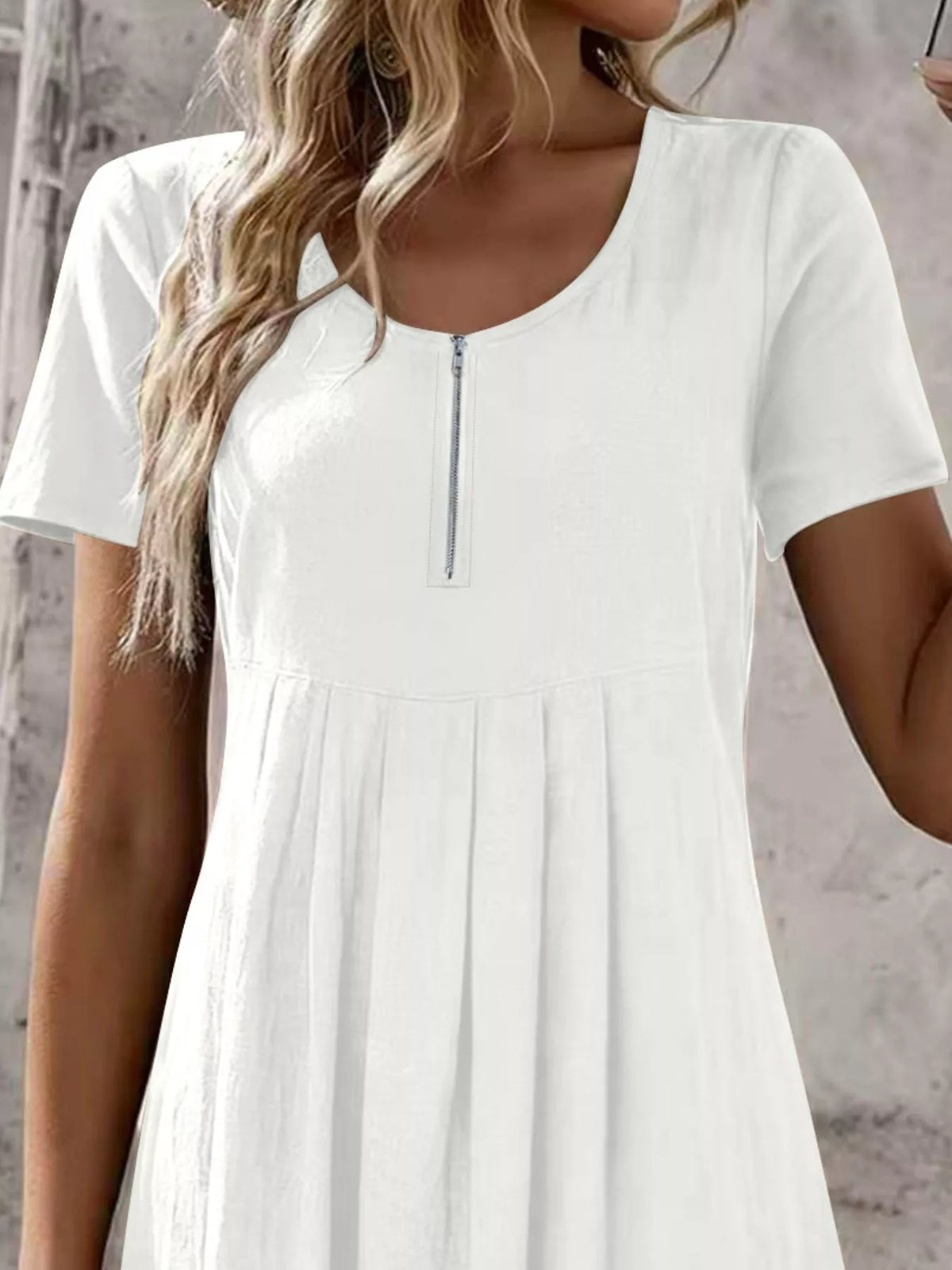 Zipper-Front Short Sleeve A-Line Dress - Lilixa.store