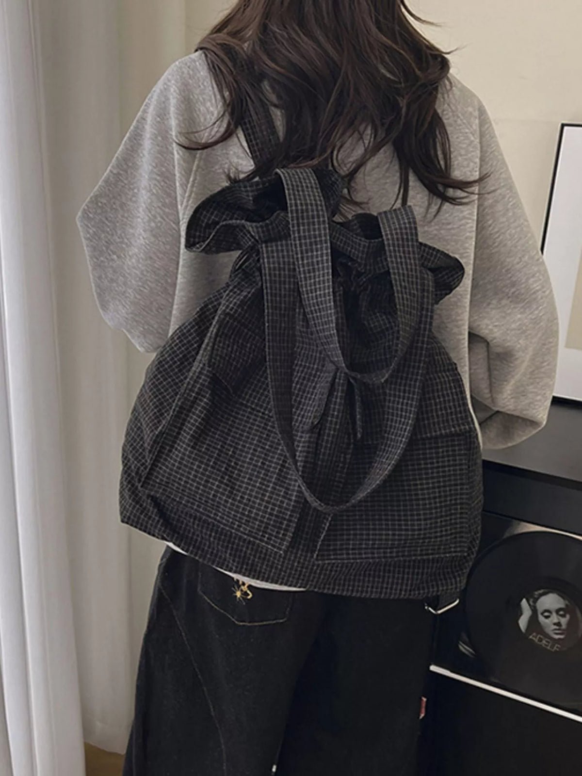 Convertible Plaid Drawstring Backpack Bag - Lilixa.store