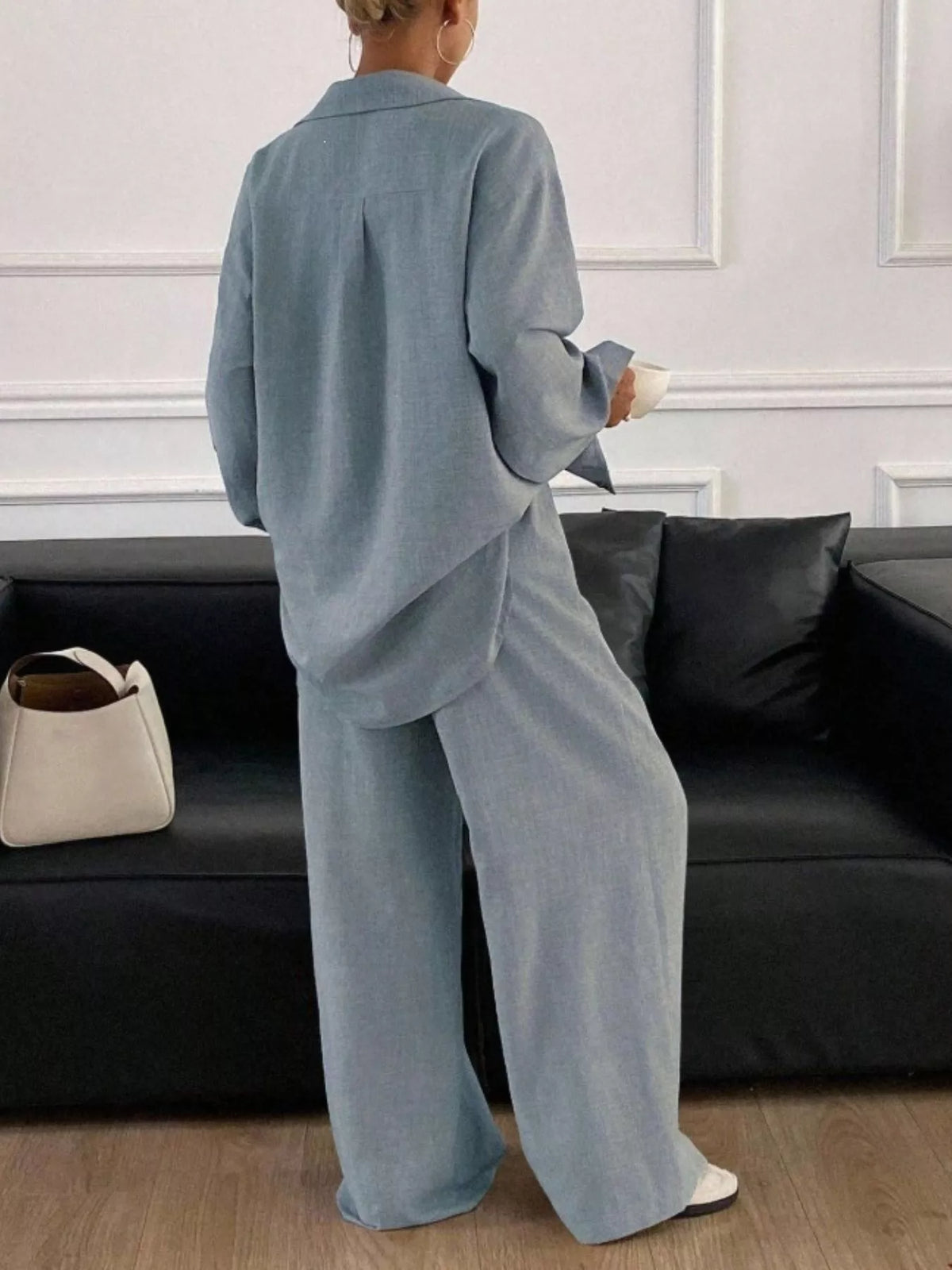 Button-Down Shirt and Wide-Leg Pants Set, view 22