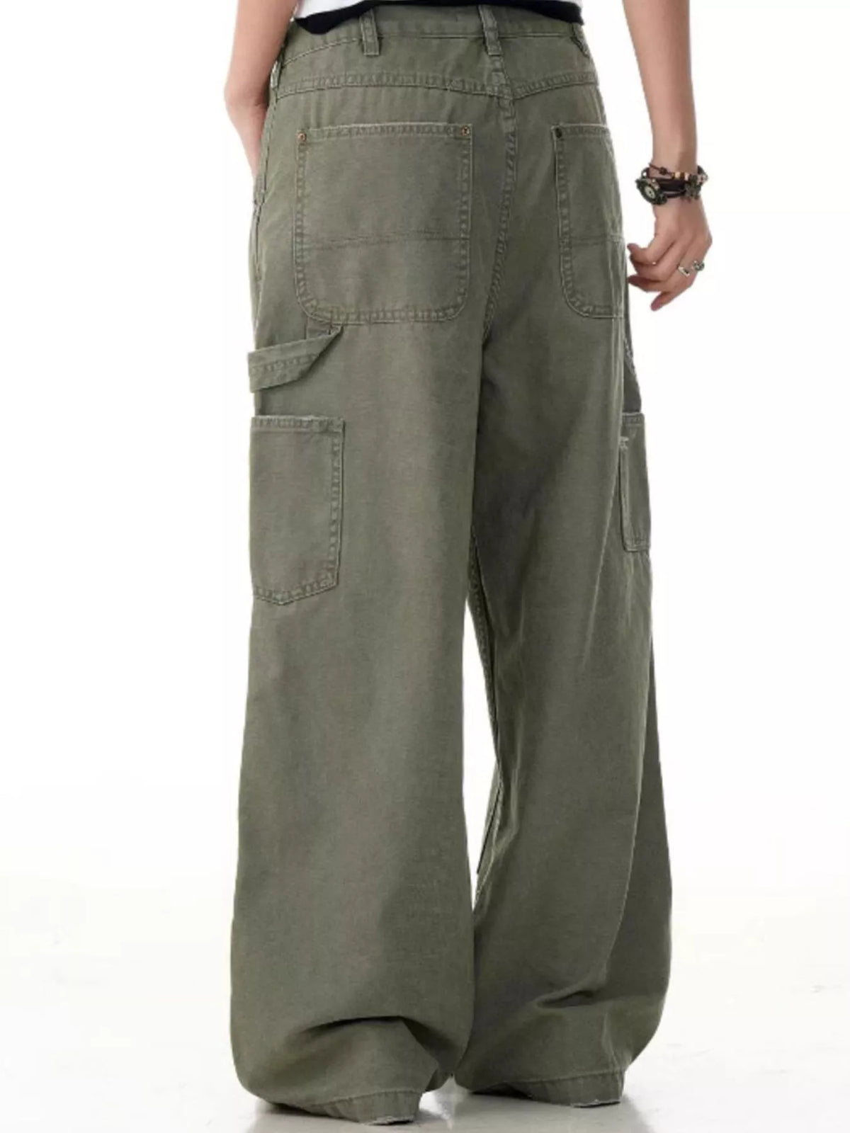 Men's Distressed Wide-Leg Carpenter Pants in Sage, view 4