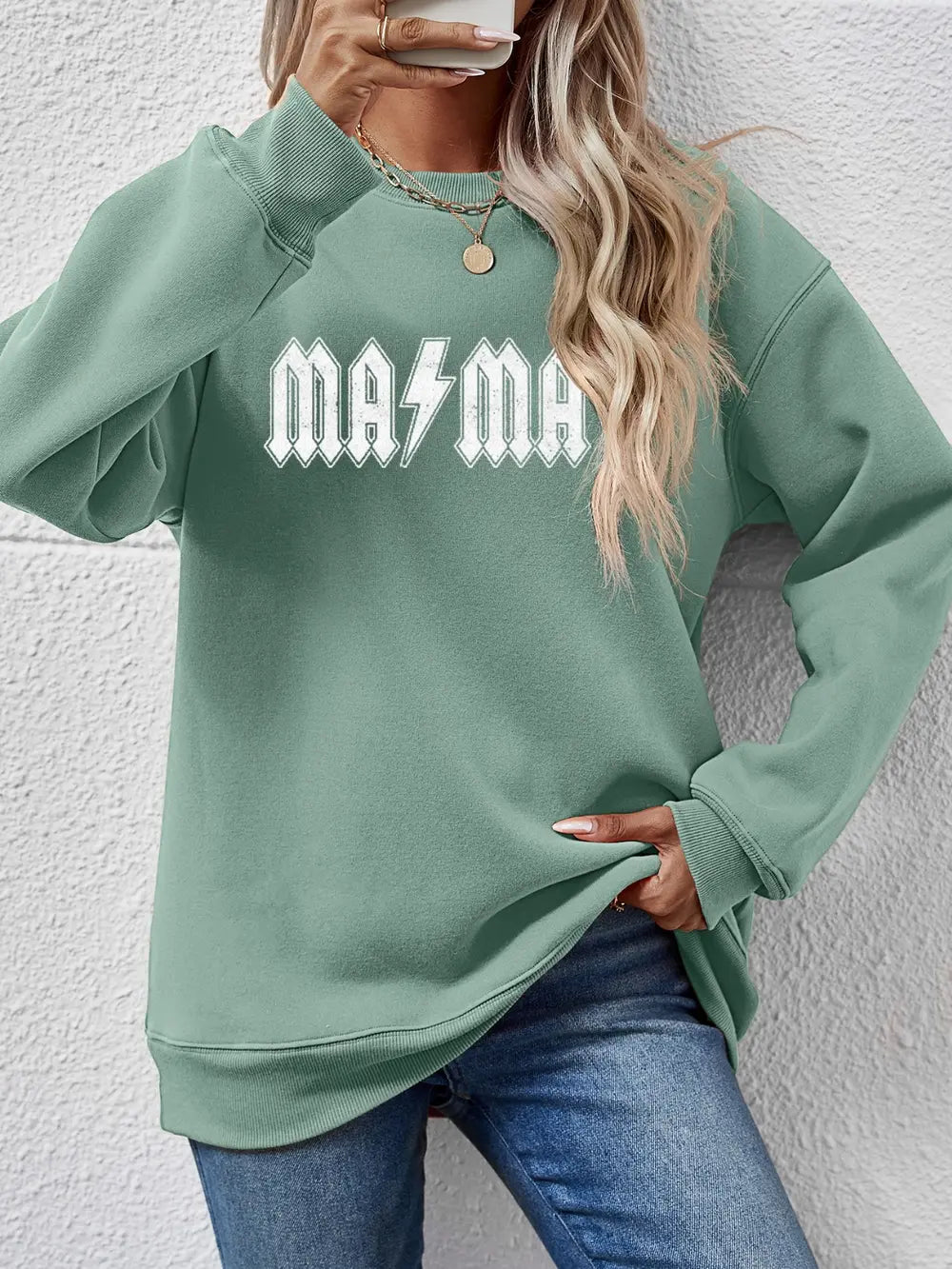 Letter Graphic Dropped Shoulder Sweatshirt in Sage